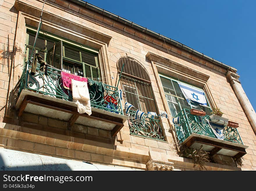 Balcony of an ancient building in Jerusalem