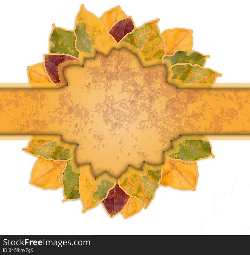 Beautiful frame of yellow and orange autumn leaves with grungy copy space for writing any message