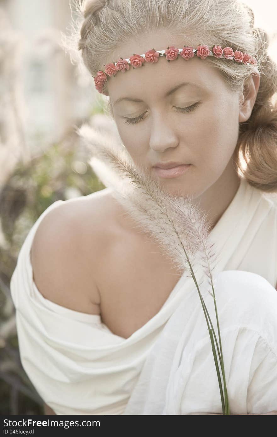 Girl In White Dress Outdoors