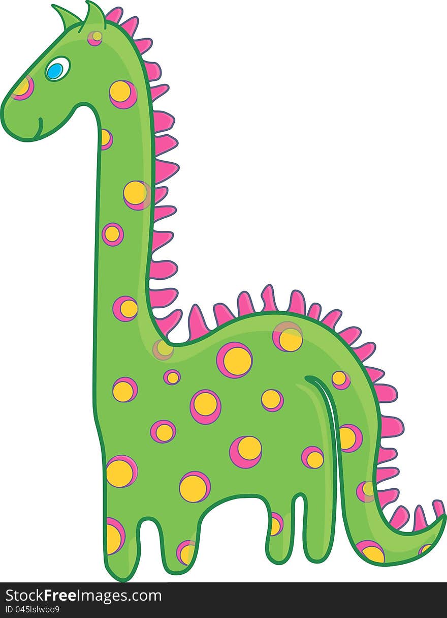 Green dinosaur with a pink and yellow spots