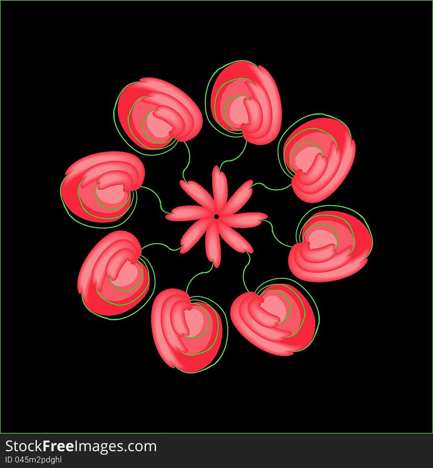 Abstract Red Flowers In A Circle