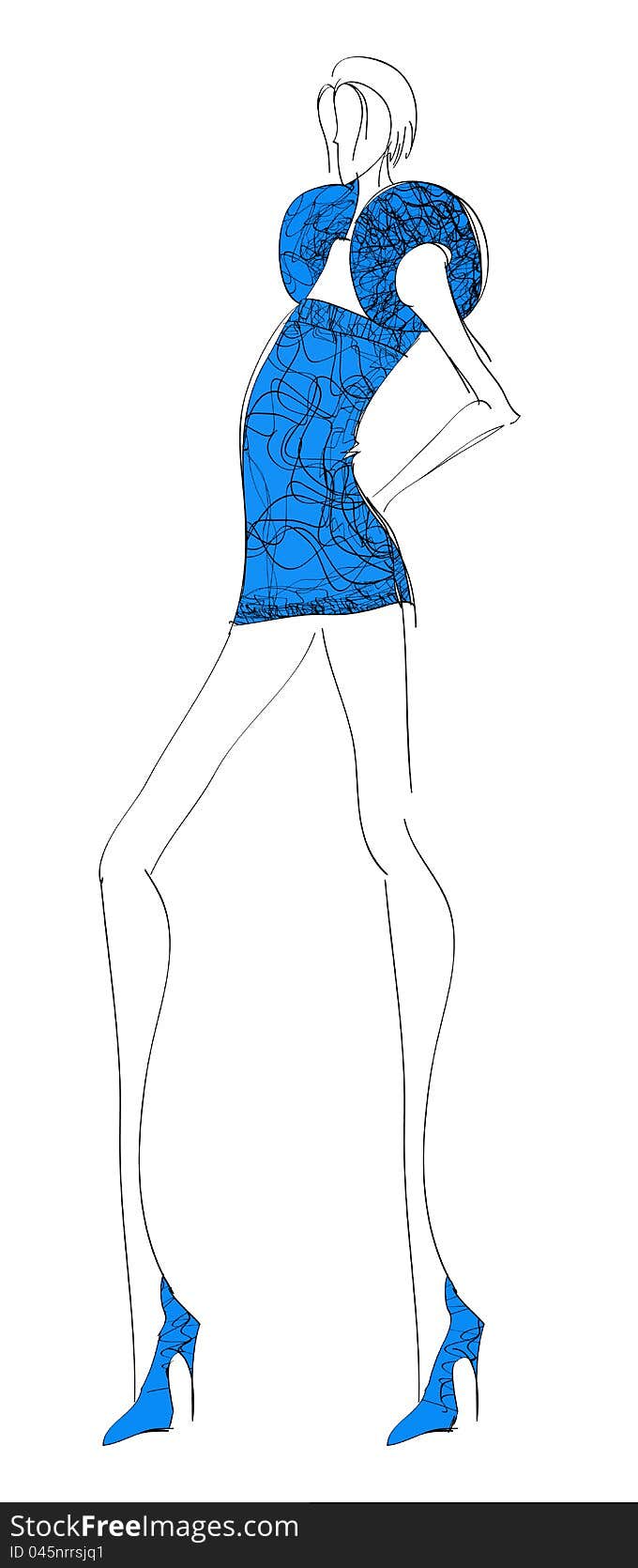 SKETCH. fashion girl. Hand-drawn fashion model