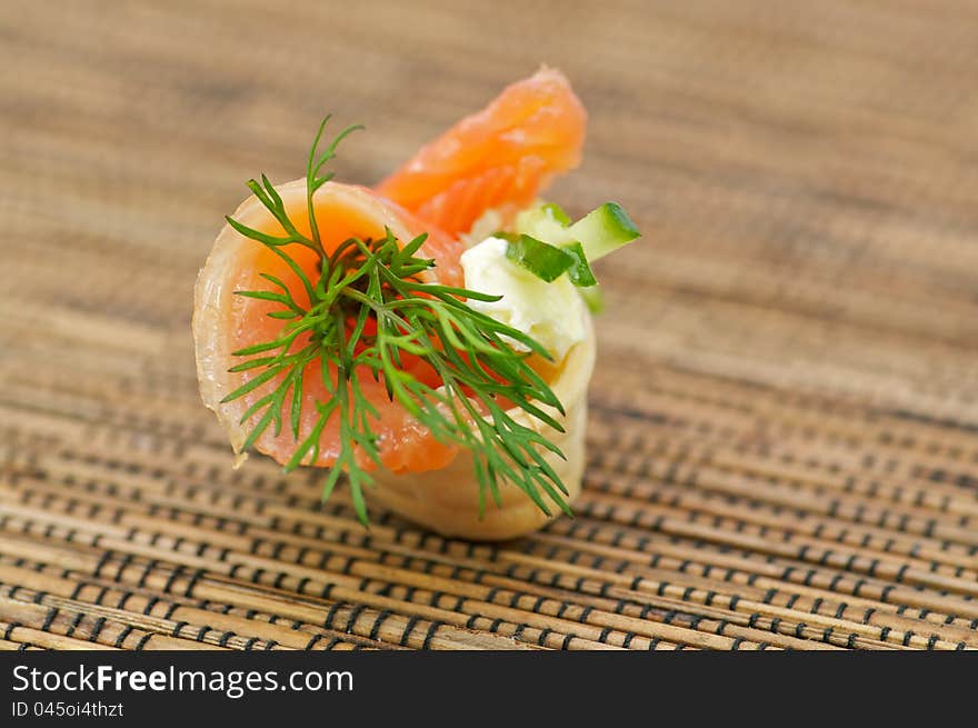 Snack with Smoked Salmon, Cheese Cream and Dill. Snack with Smoked Salmon, Cheese Cream and Dill