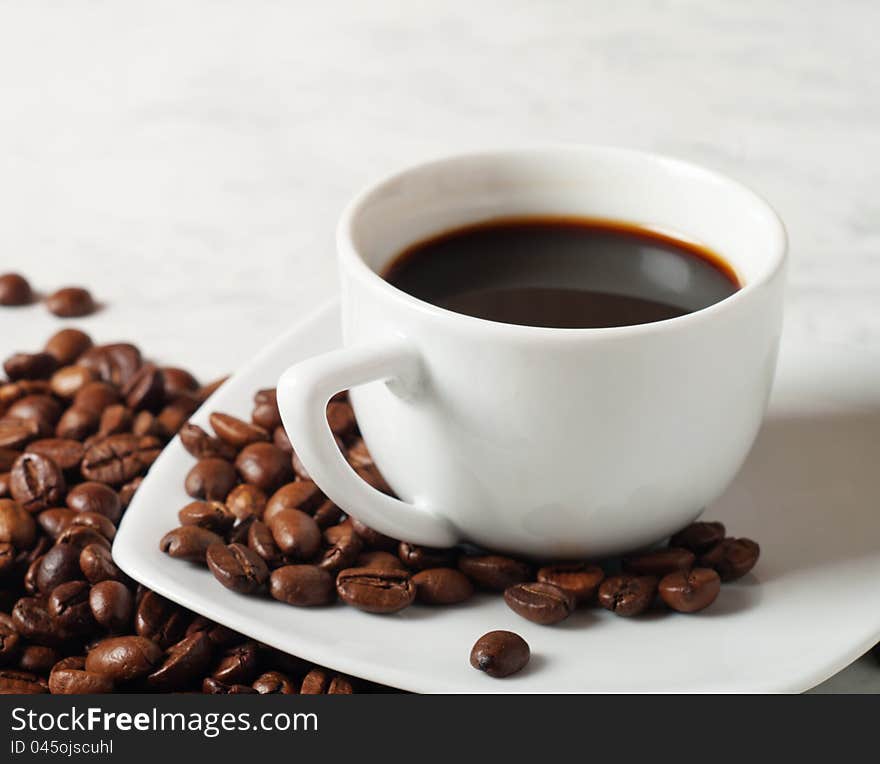 Coffee and beans on the table