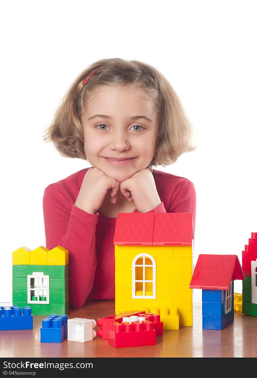 Cute little girl on a white background