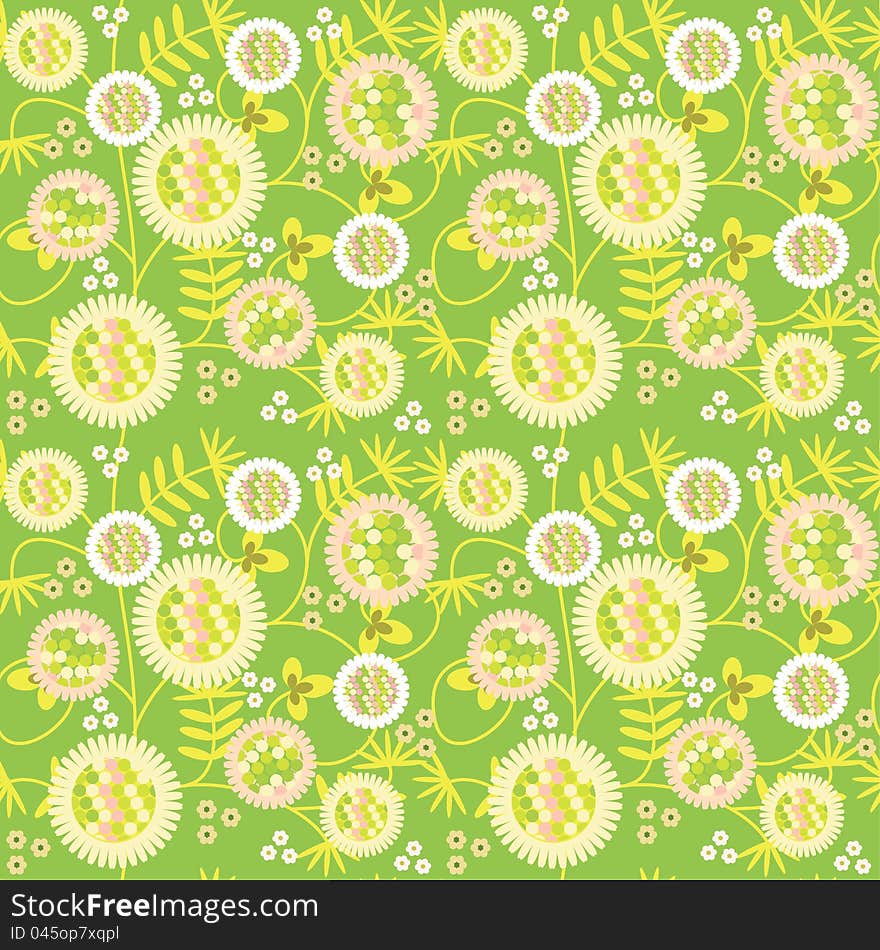 Green Seamless floral background with flowers. Green Seamless floral background with flowers