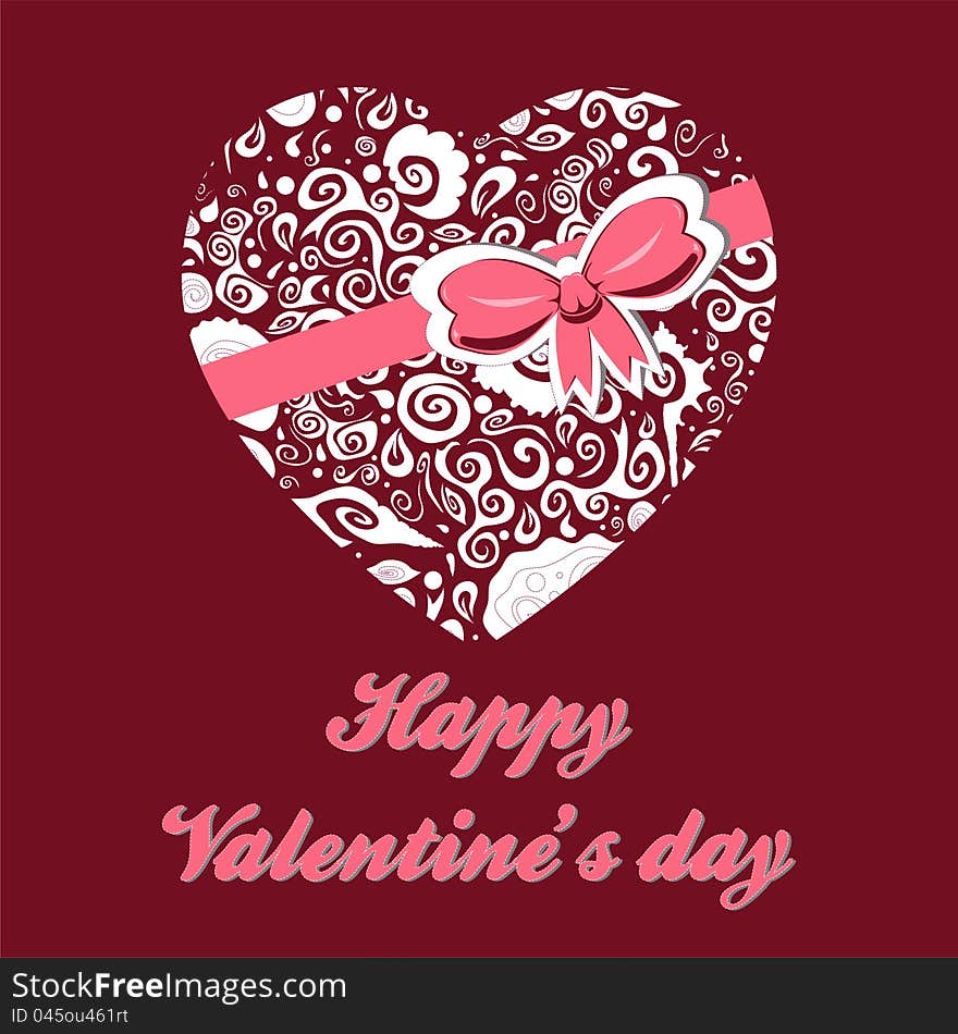 Valentine card on a dark red background. Valentine card on a dark red background