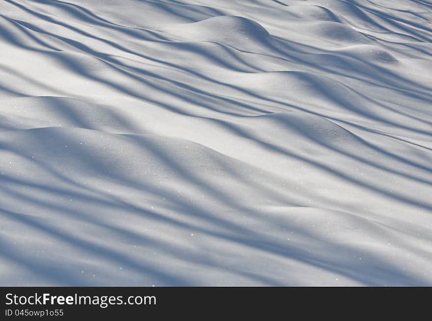 Waves of snow bumps with tree shadows