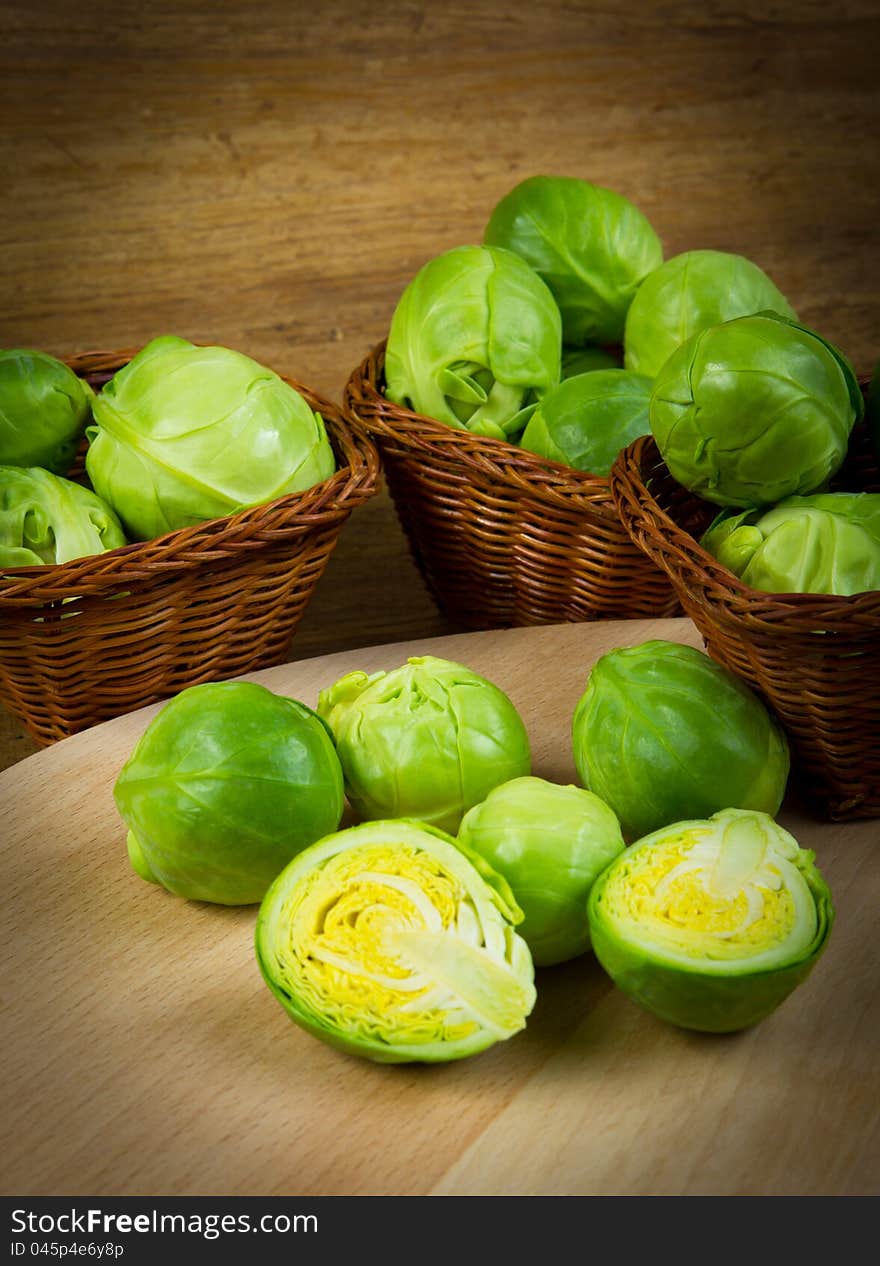 Brussels sprout on cutting board