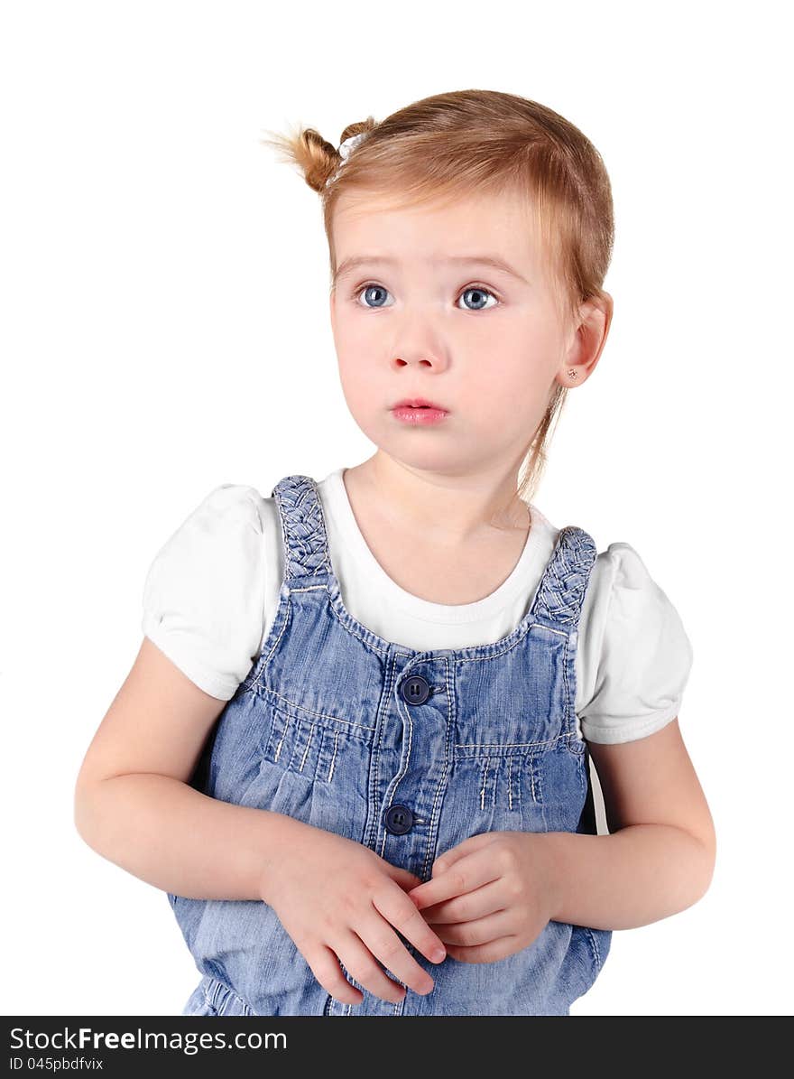 Portrait of surprised little girl isolated on a white