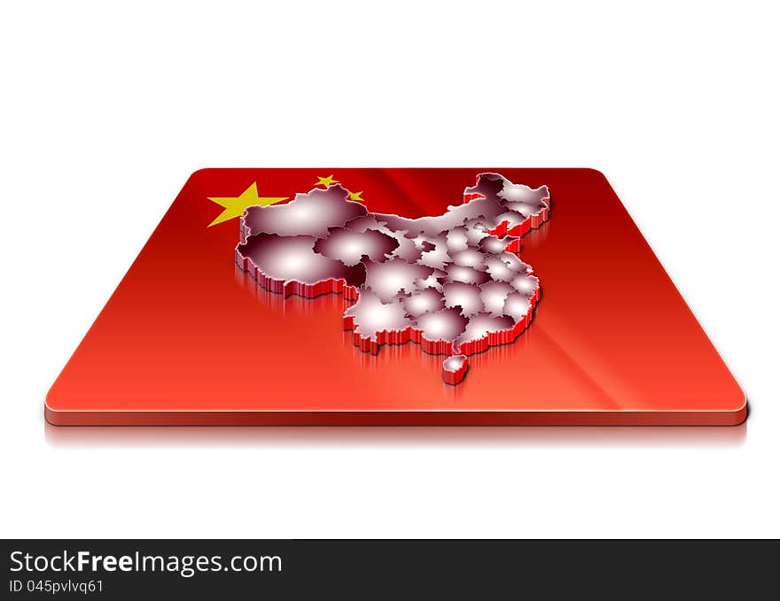 3D map of  Chinaon a 3d flag