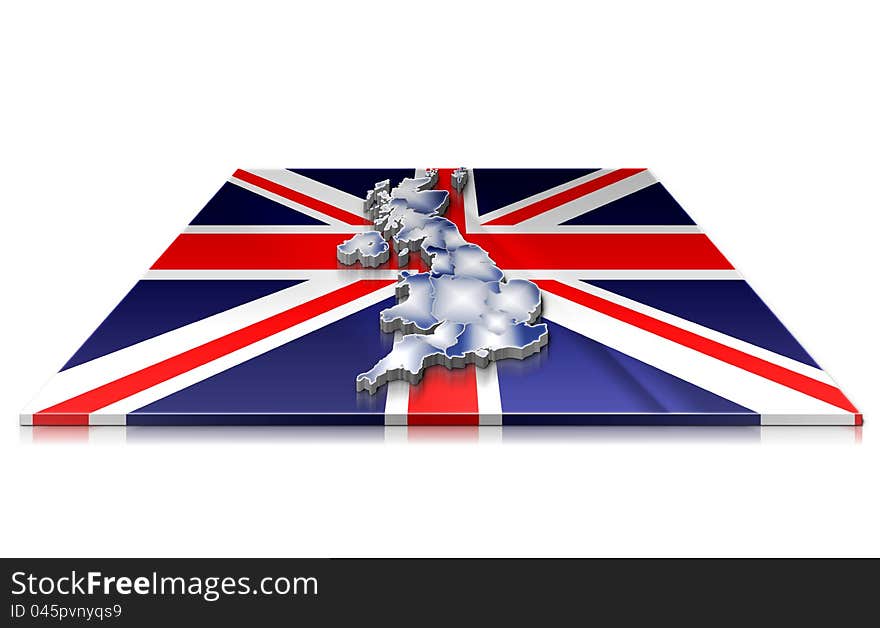 3D map of  UK on a 3d flag