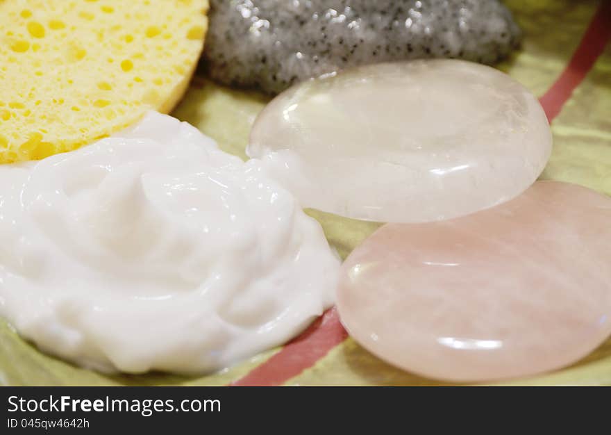 Facial Spa accessories including clear stones. Facial Spa accessories including clear stones