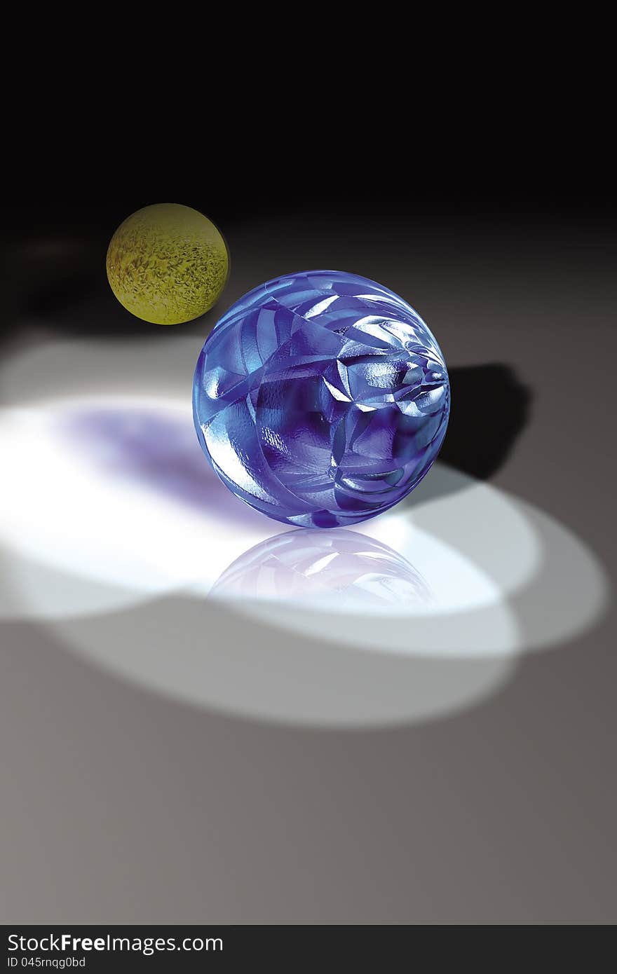 3D rendered glass  ball with shadow .