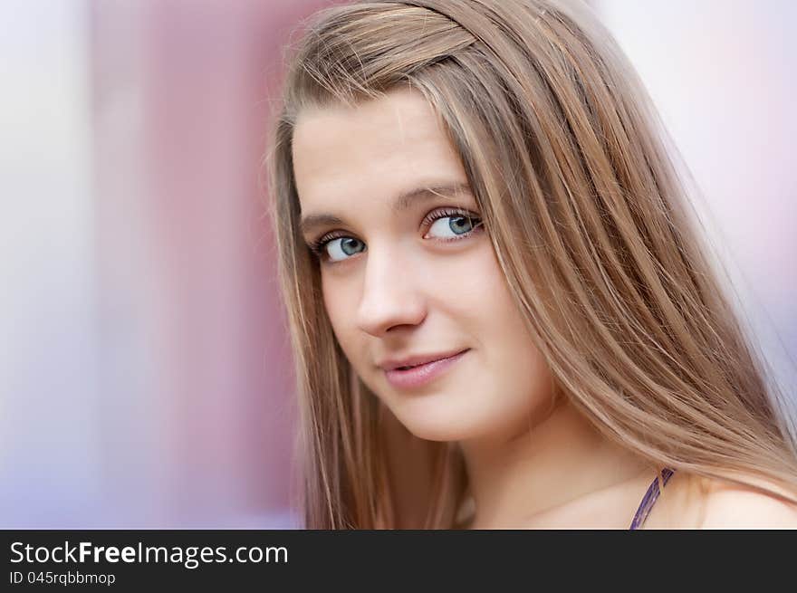 Portrait of beautiful girls with brown hair