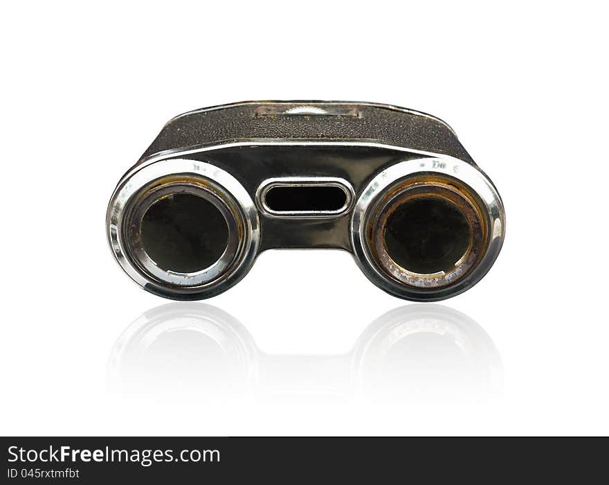 Old binoculars isolate on white background