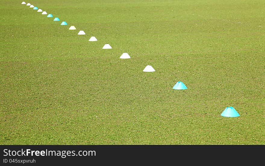 Green Grass Field and cones for Soccer Training. Green Grass Field and cones for Soccer Training