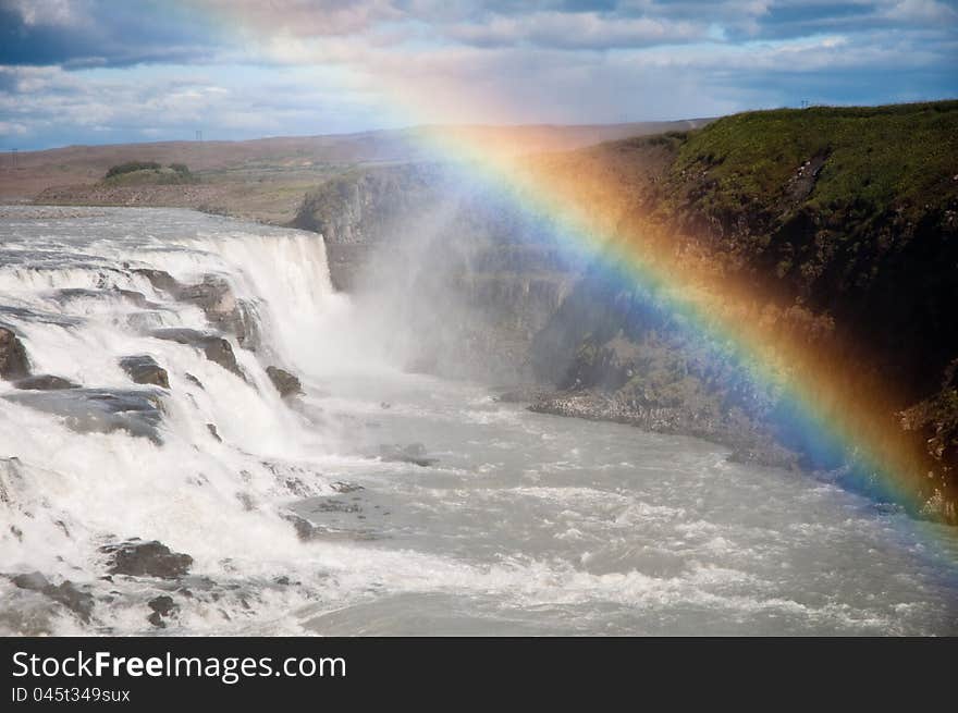 Waterfall with beautiful genuine rainbow. Waterfall with beautiful genuine rainbow