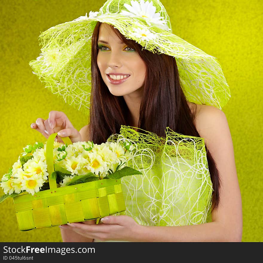 Beautiful spring woman . green concept