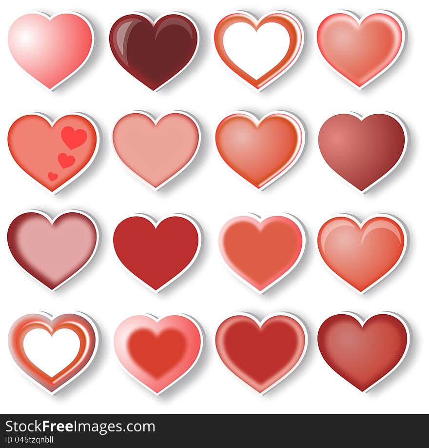 16 heart shapes set for decoration