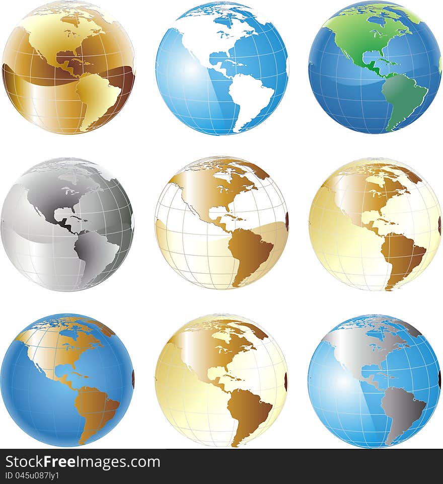 Globe set with 9 colorful globes