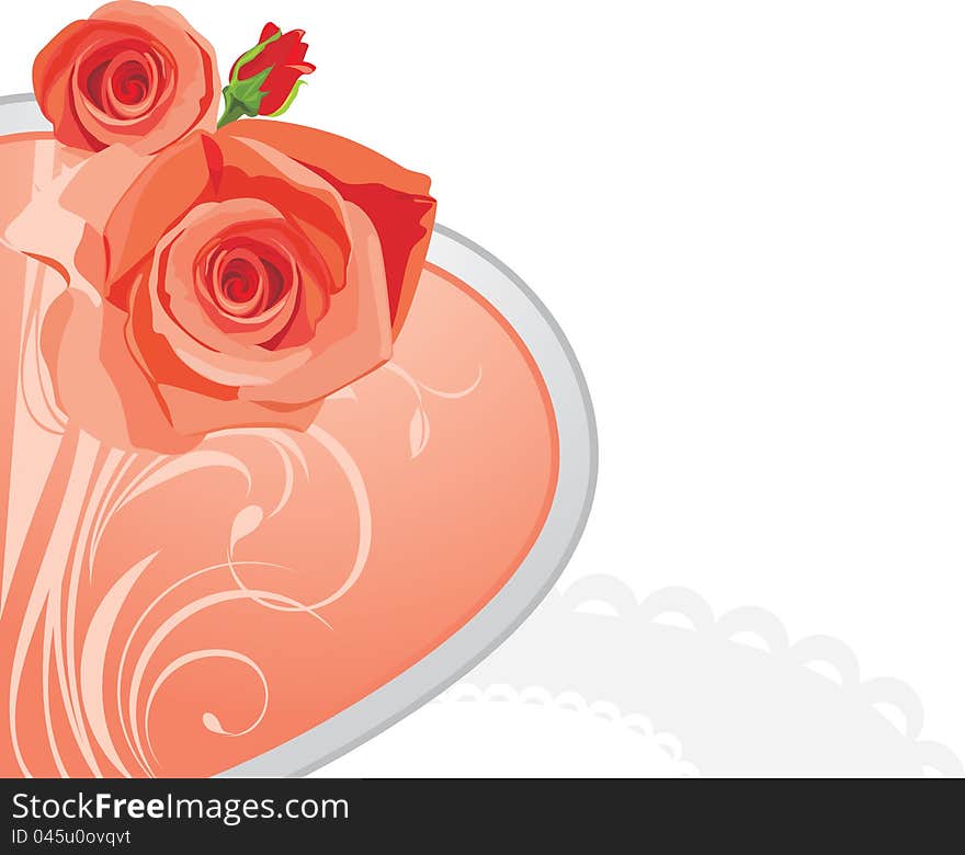 Pink heart with roses. Illustration