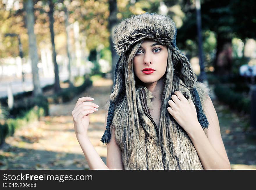 Beautiful girl with the winter hat on