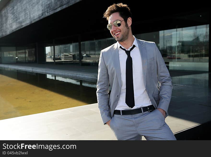 Attractive Young Businessman Laughing