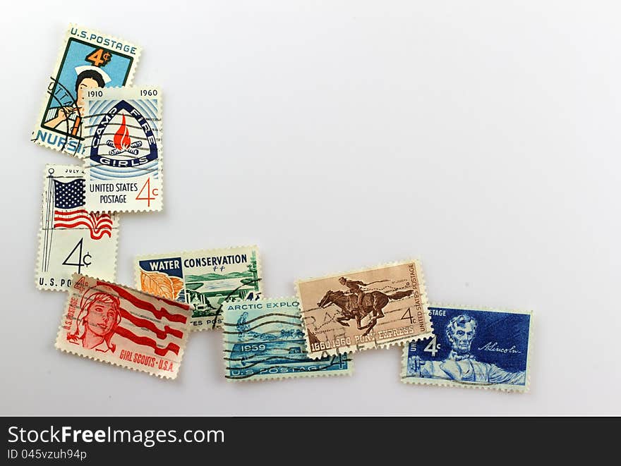 Cancelled United States Postage Stamp corner display. Cancelled United States Postage Stamp corner display