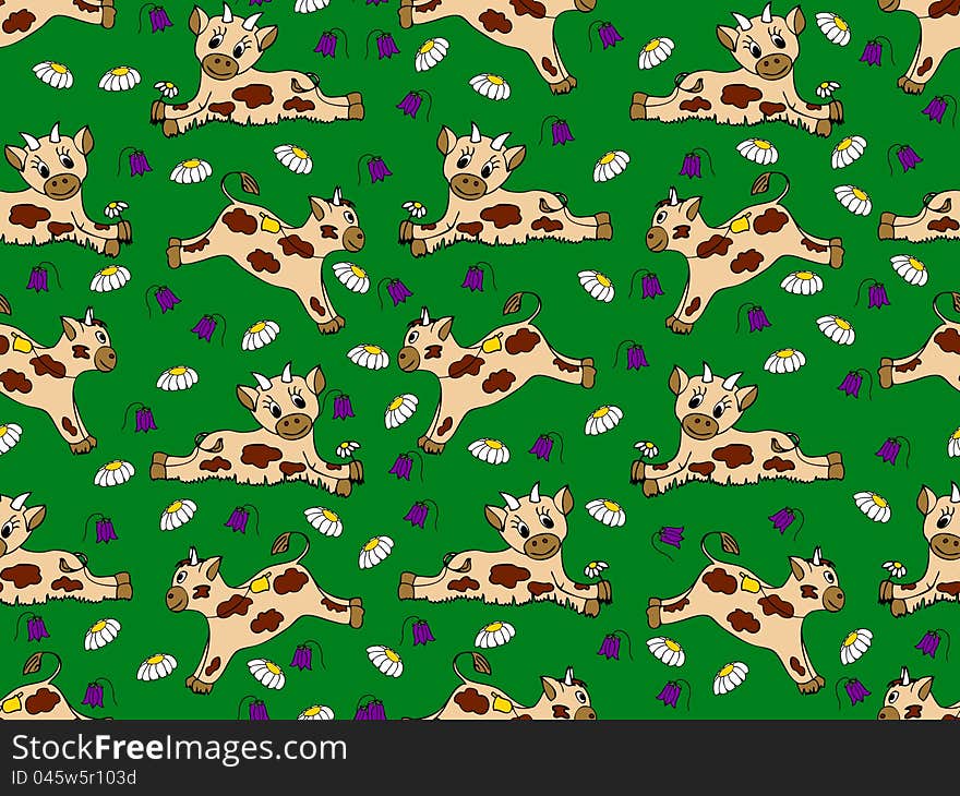 Seamless Pattern With Calves On The Meadow