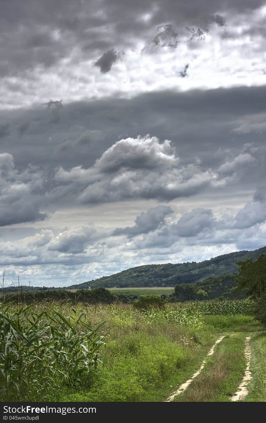 Classical hungarian landscape with meadow, road and sky. Classical hungarian landscape with meadow, road and sky