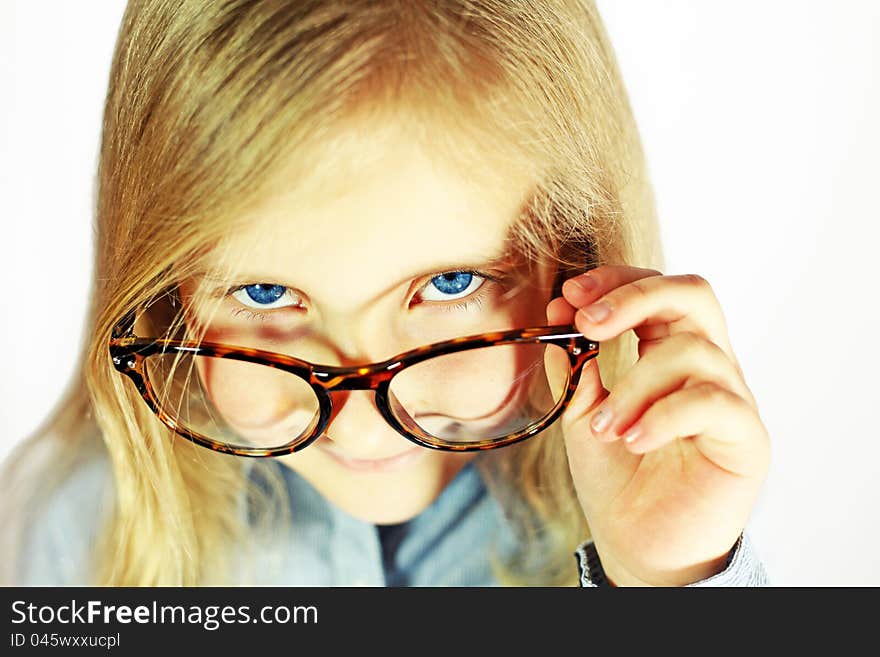 Schoolgirl with big glasses