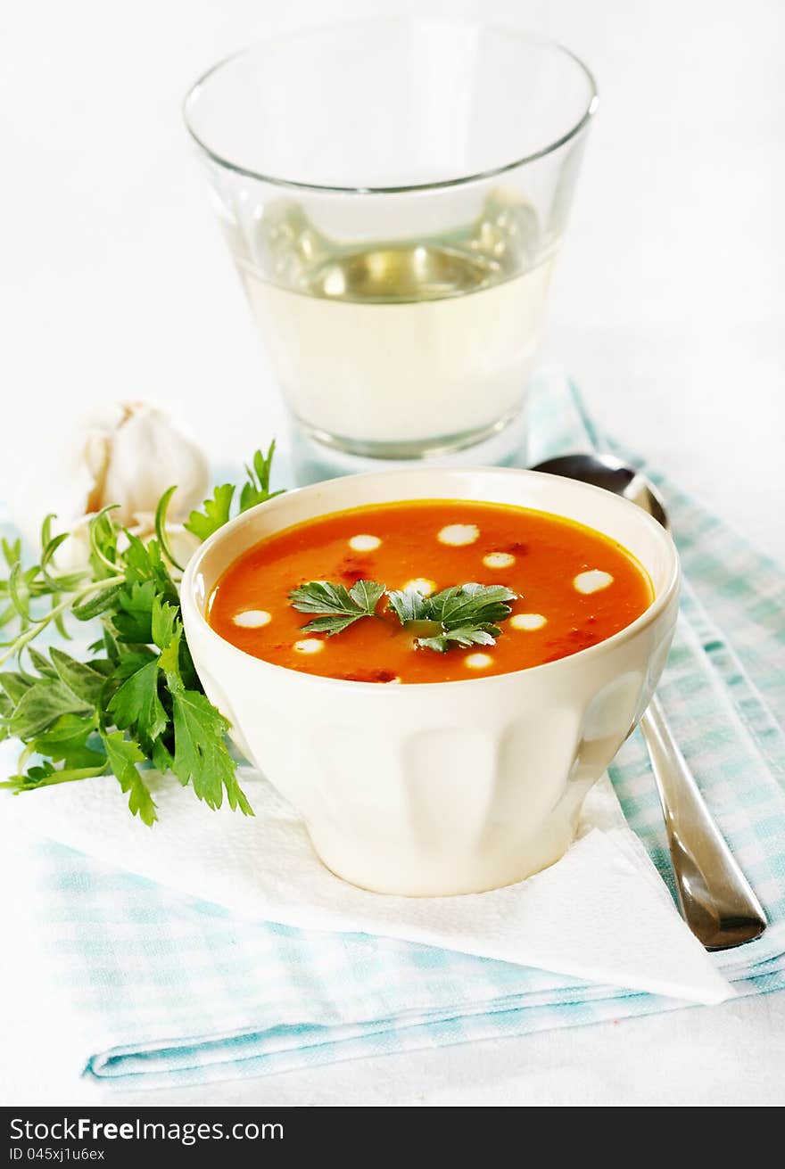 Red lentil cream soup and other ingredients. Red lentil cream soup and other ingredients