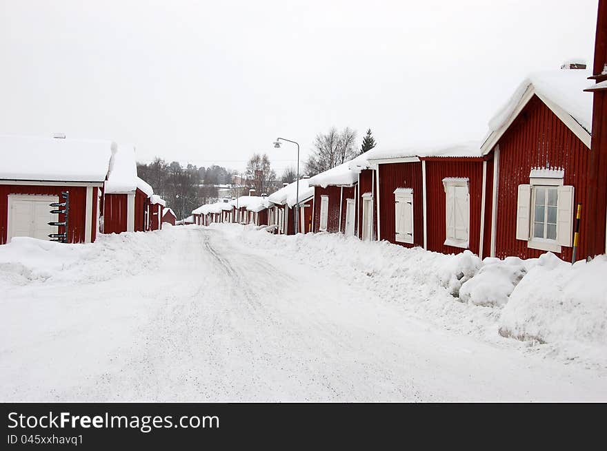 Snowy Street In North Sweden