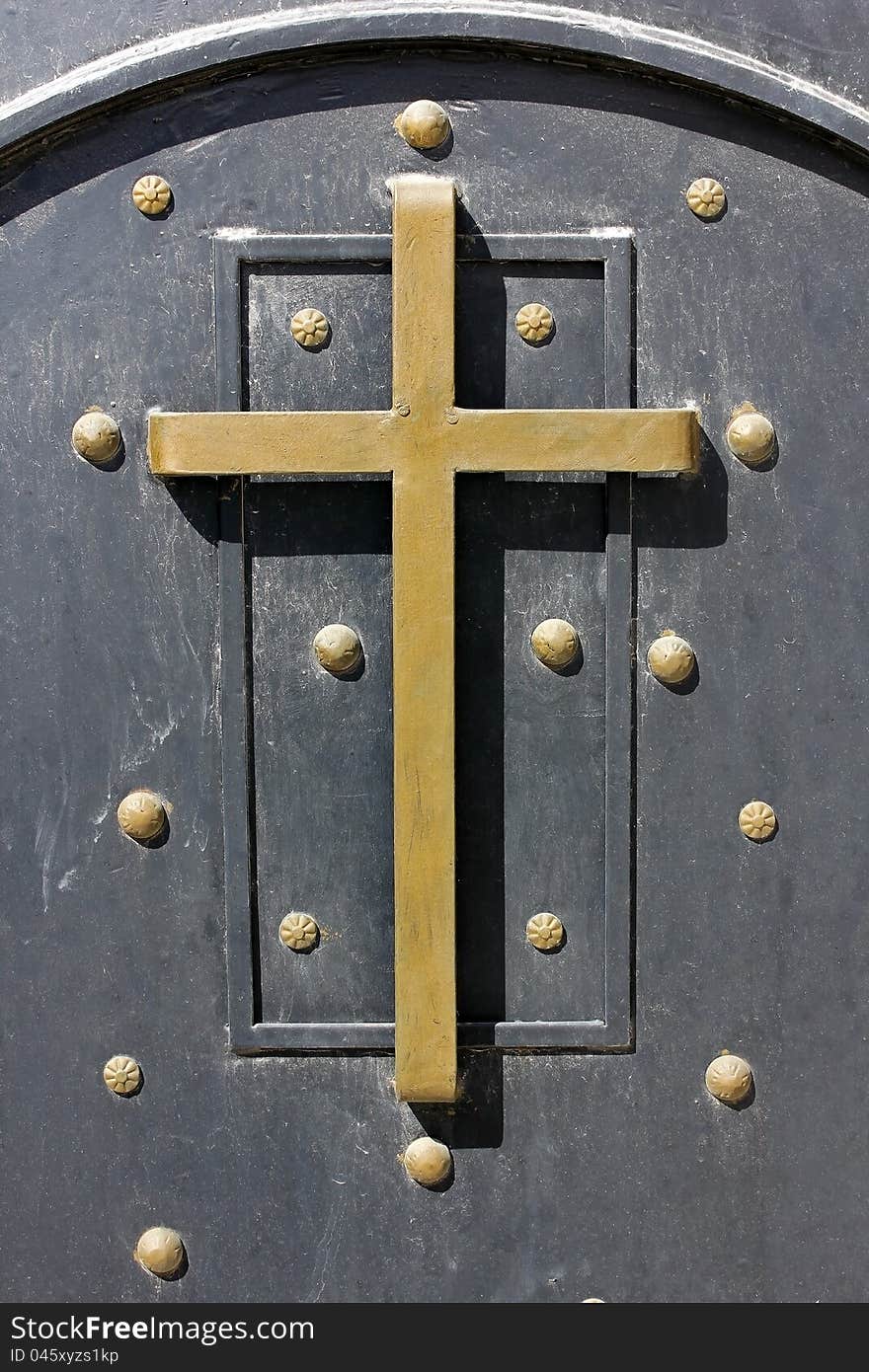 Holy Cross on the old door in the orthodox church in Cana of Galilee,Israel