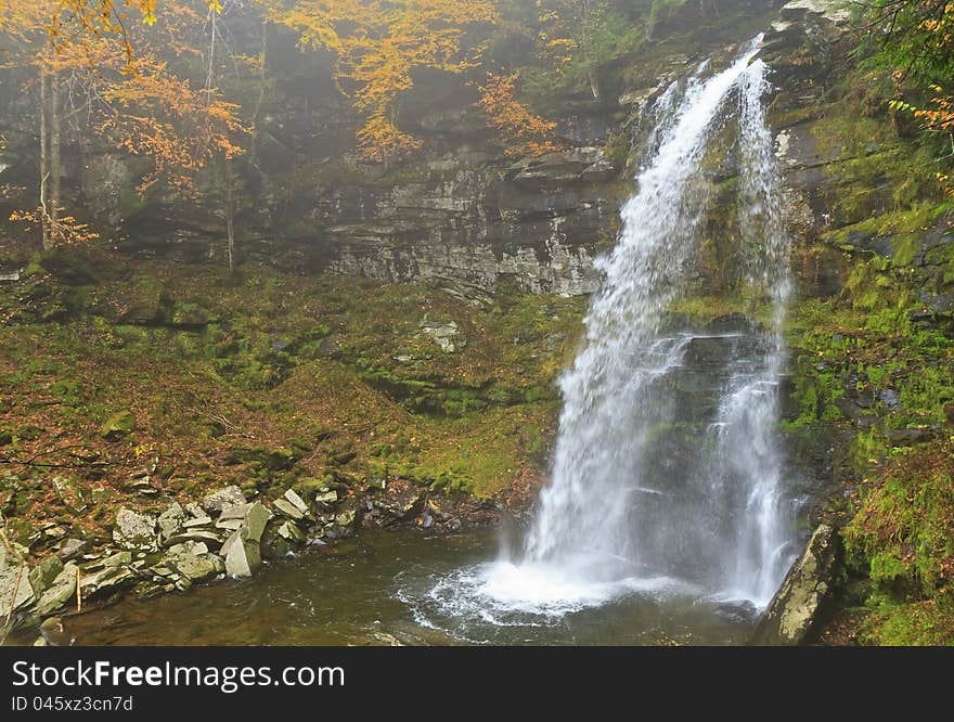 Plattekill Falls in Misty Ravine