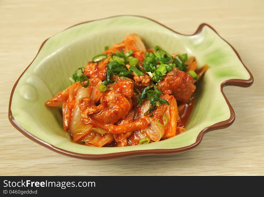 Korean Kimchi in a Kimchi in the fish-shaped plate which