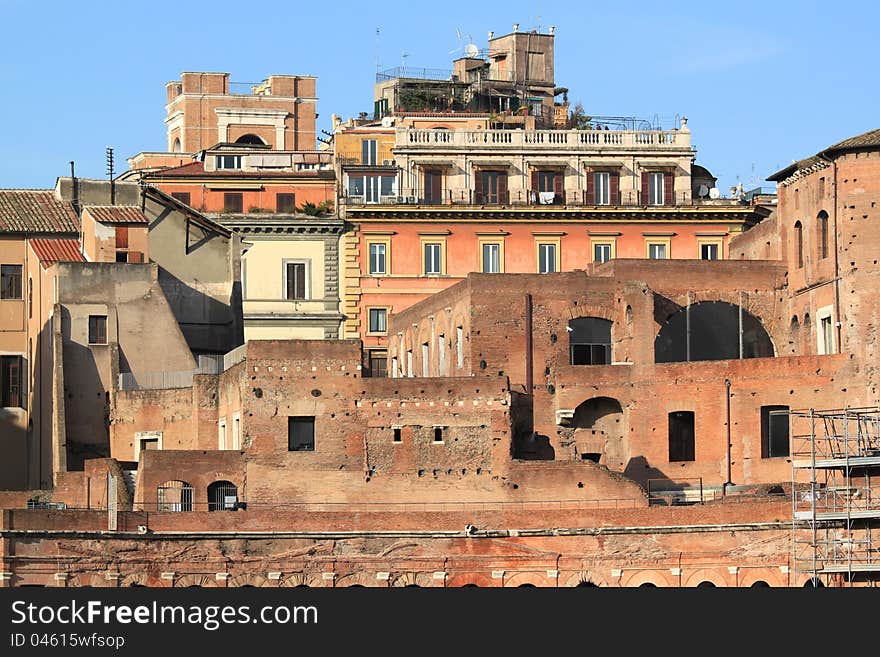 Rome, Italy. Ancient Roman ruins in Foro Traiano (Trajan's Forum). Rome, Italy. Ancient Roman ruins in Foro Traiano (Trajan's Forum).