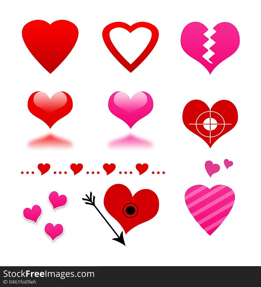 Collection of different heart symbols. Collection of different heart symbols.