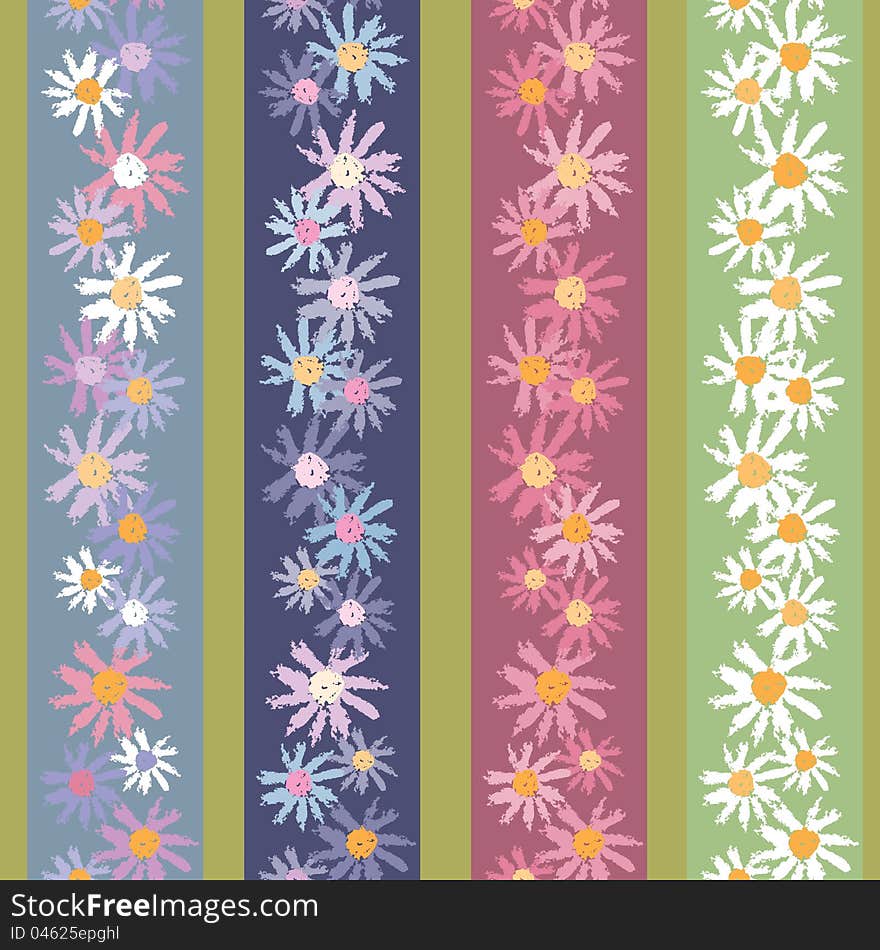 Collection of four vector hand painted textured spring flowers seamless borders. Collection of four vector hand painted textured spring flowers seamless borders