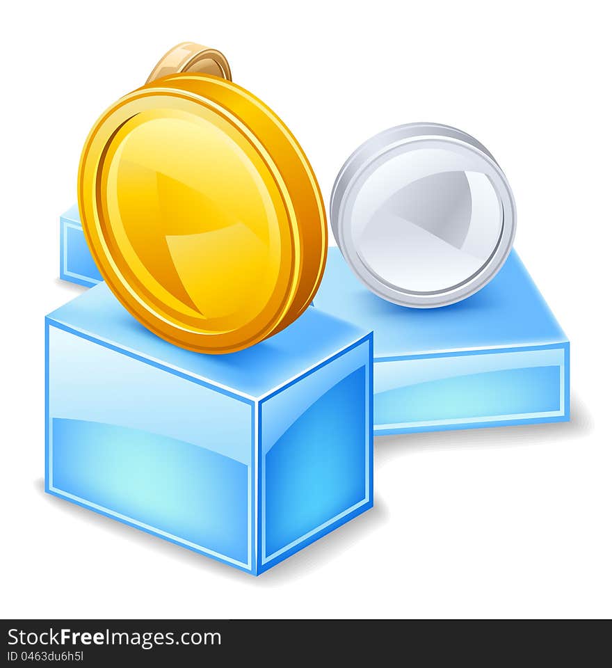 Vector illustration of coin at pedestal on white background. Vector illustration of coin at pedestal on white background.