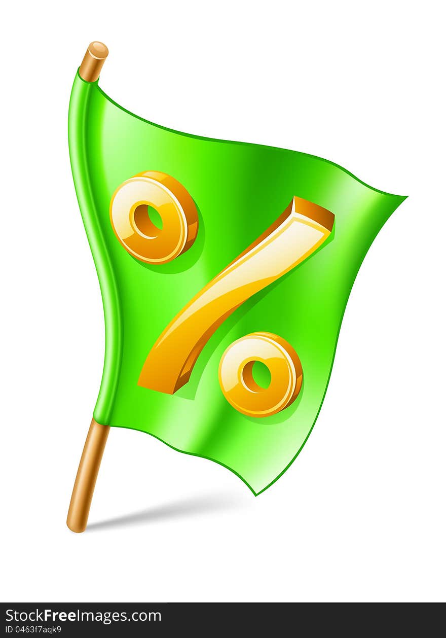 Vector illustration of percent sign placed on fluttering flag. Vector illustration of percent sign placed on fluttering flag.