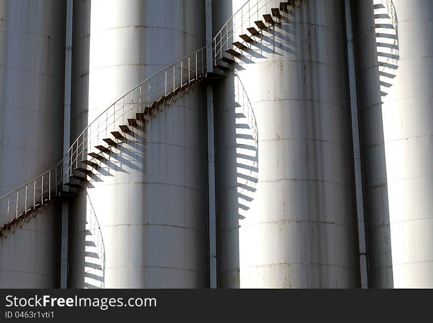 Close up of steel tanks with stairs