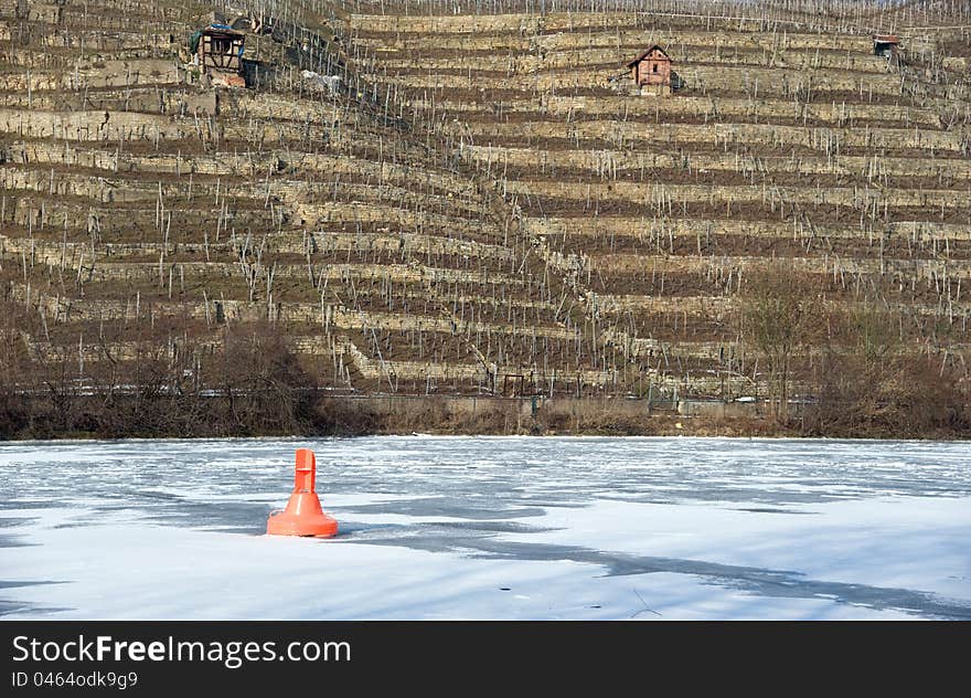 Vineyards and frozen river