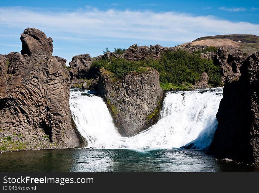 Famous double waterfall, popular tourist spot in Iceland. Famous double waterfall, popular tourist spot in Iceland