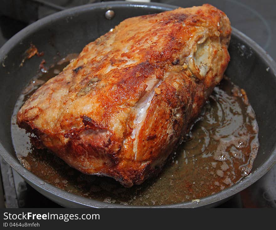 Fried pork shoulder, ready for steaming.