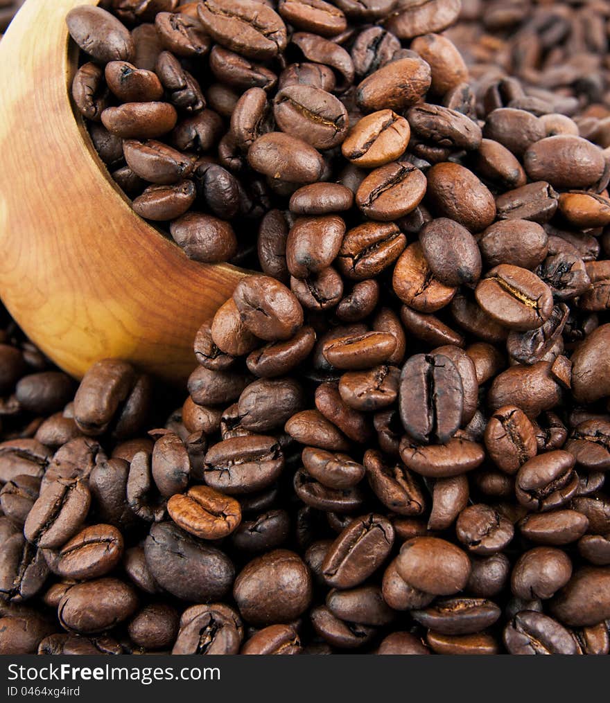 Coffee Beans In A Wooden Spoon