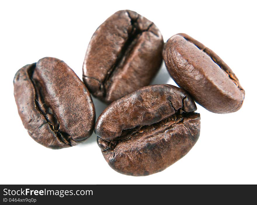 The  coffee beans on a white background