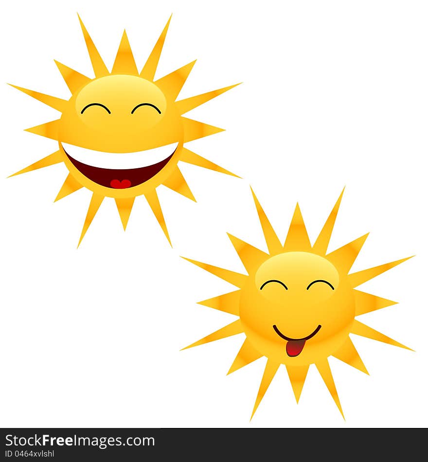 Two cheerful sun located on a white background