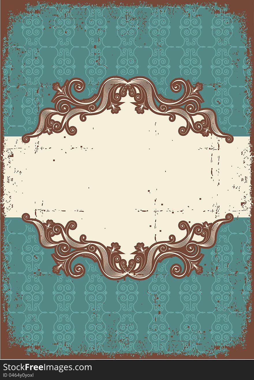 Abstract vintage frame with vignettes for text on old paper texture